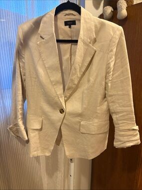 Quince Cream Single-Button Linen-Blend Blazer